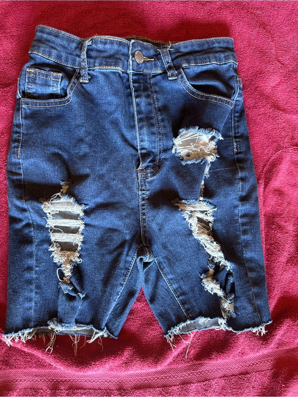 SHEIN Dark Blue Distressed Ripped Denim Shorts